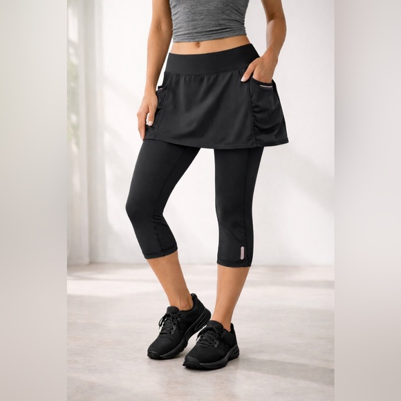 Athleta Skort Capri Leggings XL Black Pickleball Tennis Athletic Activewear - Picture 2 of 14